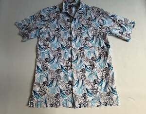 White Blue Botanical Print Short Sleeve Button Down Shirt